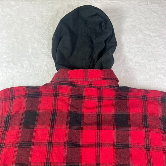 Hart Huntington Red And Black Plaid Large Snap Button Hoodie Y2k Skater Grunge - Picture 12 of 13